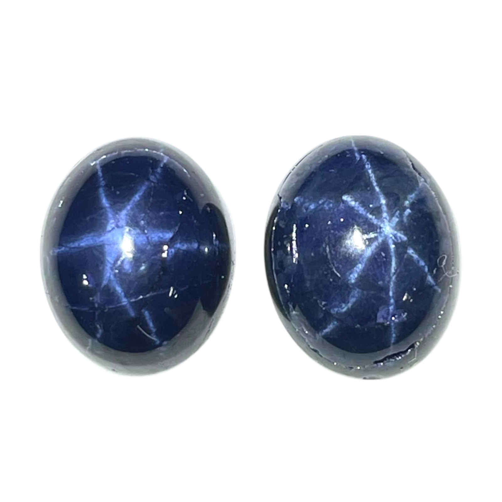 2 Pcs Natural Star Blue Sapphire 10x8mm Oval Loose Cabochon Gemstones Lot