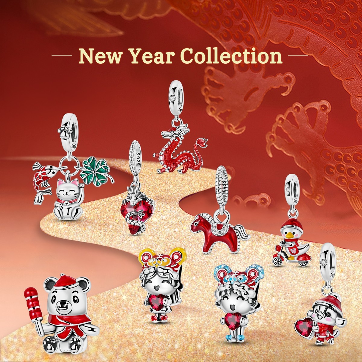 MULA Original 925 Sterling Silver Charm Red Small Duck Bike fit Women Bracelet