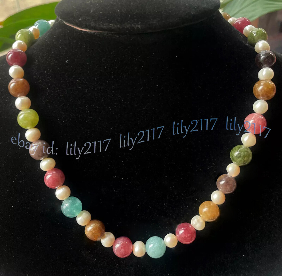 10mm Natural Multicolor Tourmaline Round Gems 7-8mm White Pearl Necklace 14-48in