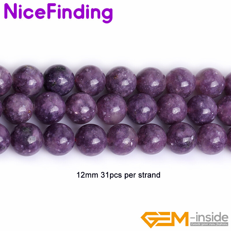 Natural Purple Tourmaline Lepidolite Gemstone Round Beads For Jewelry Making 15″