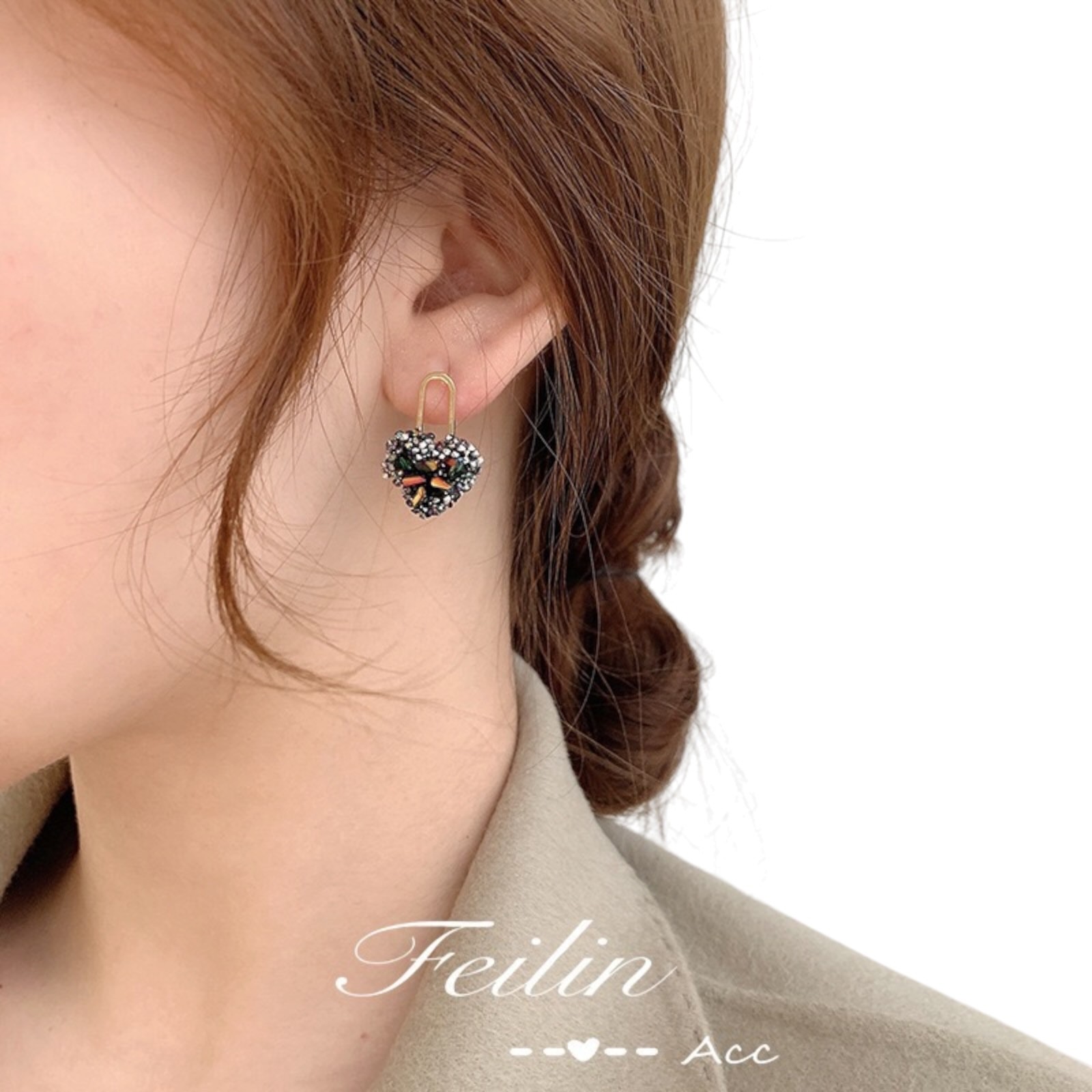Sliver Plated Love Heart Lock Zircon Earrings Women Sud Jewelry Lab-Created C53