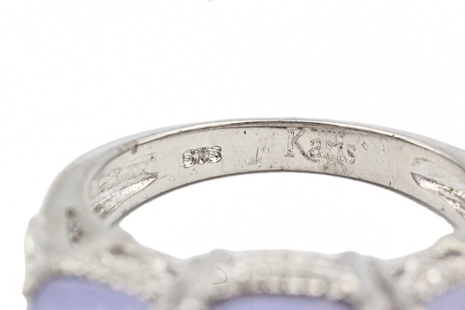 STS Karis Signed Contemporary Rhodium Plate 3 Stone Jade Ring Sz 7