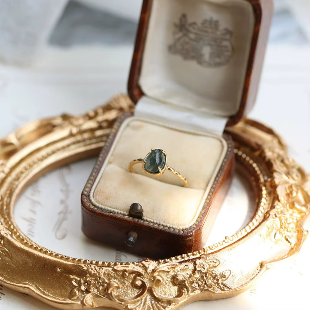 Moss Agate 7x9mm Natural Gemstone Sterling Silver Ring Size 5-8 Gift YG