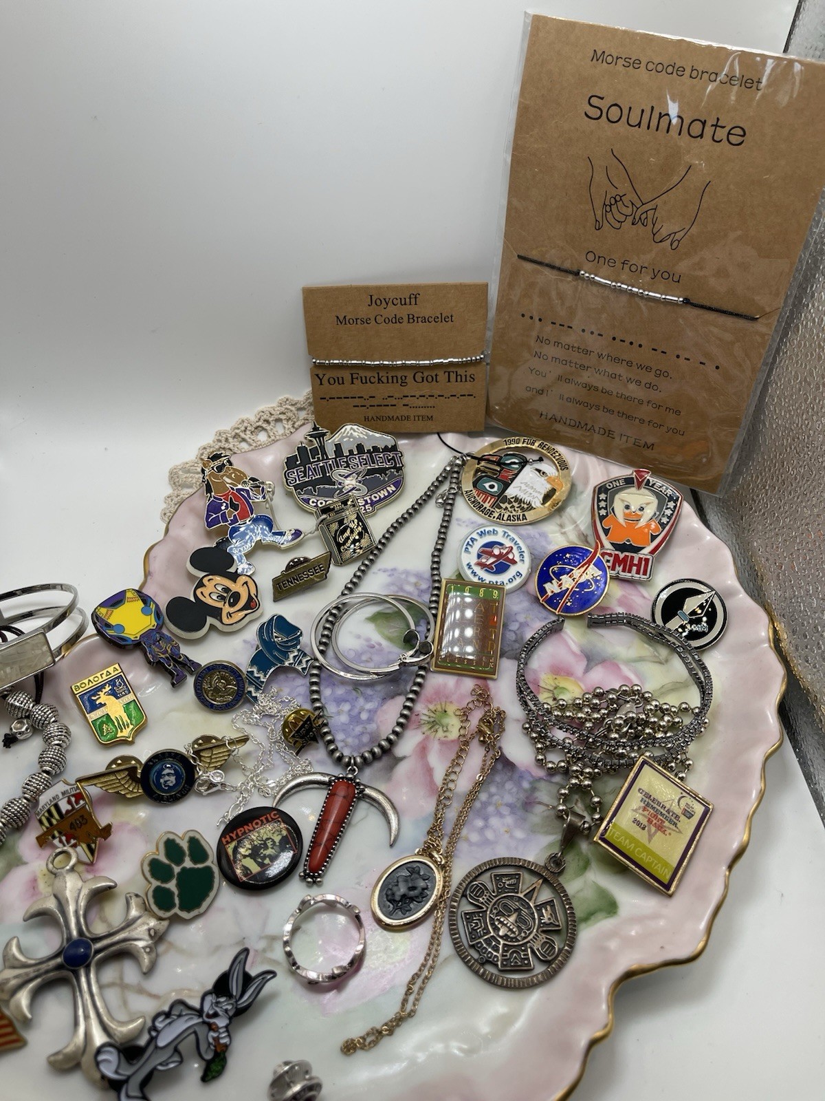 Mixed Lot Costume Jewelry, Necklaces, Pins, Bracelets, Cuffs And Earrings