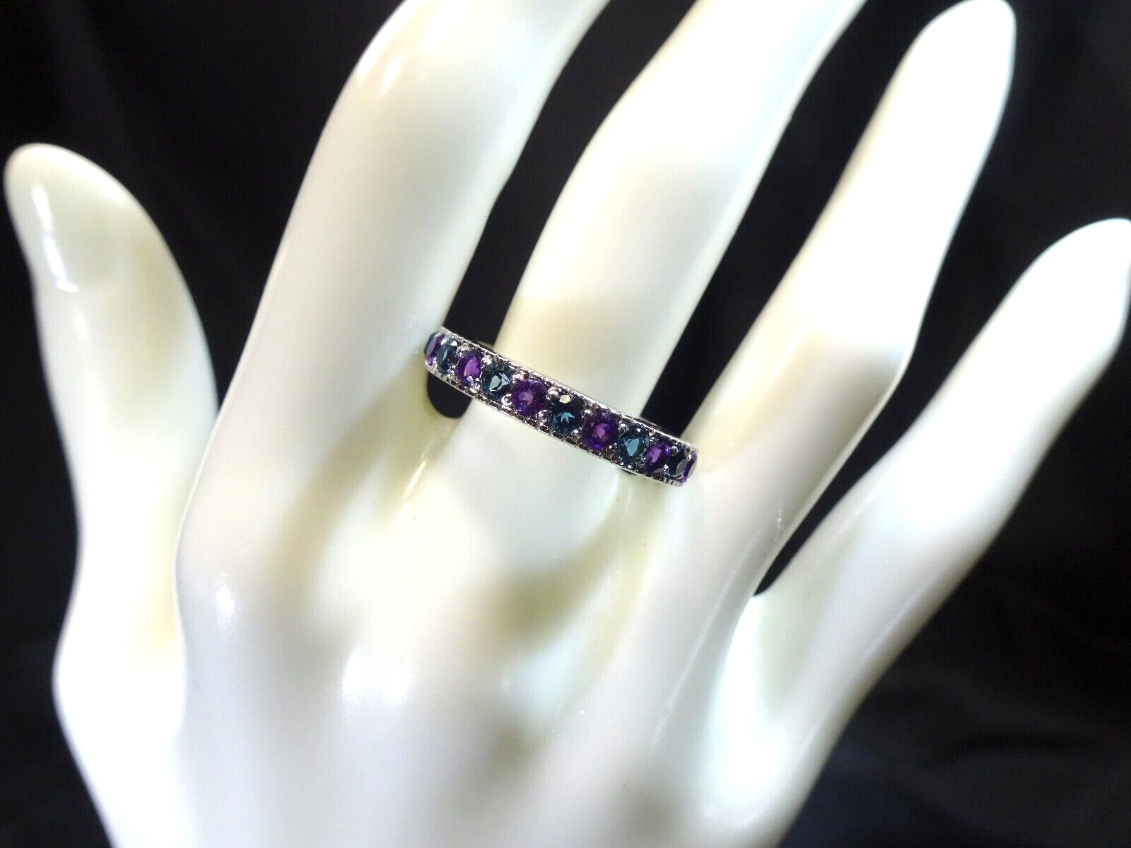0.90 ct Natural Purple Amethyst & London Blue Topaz Solid Sterling Silver Ring