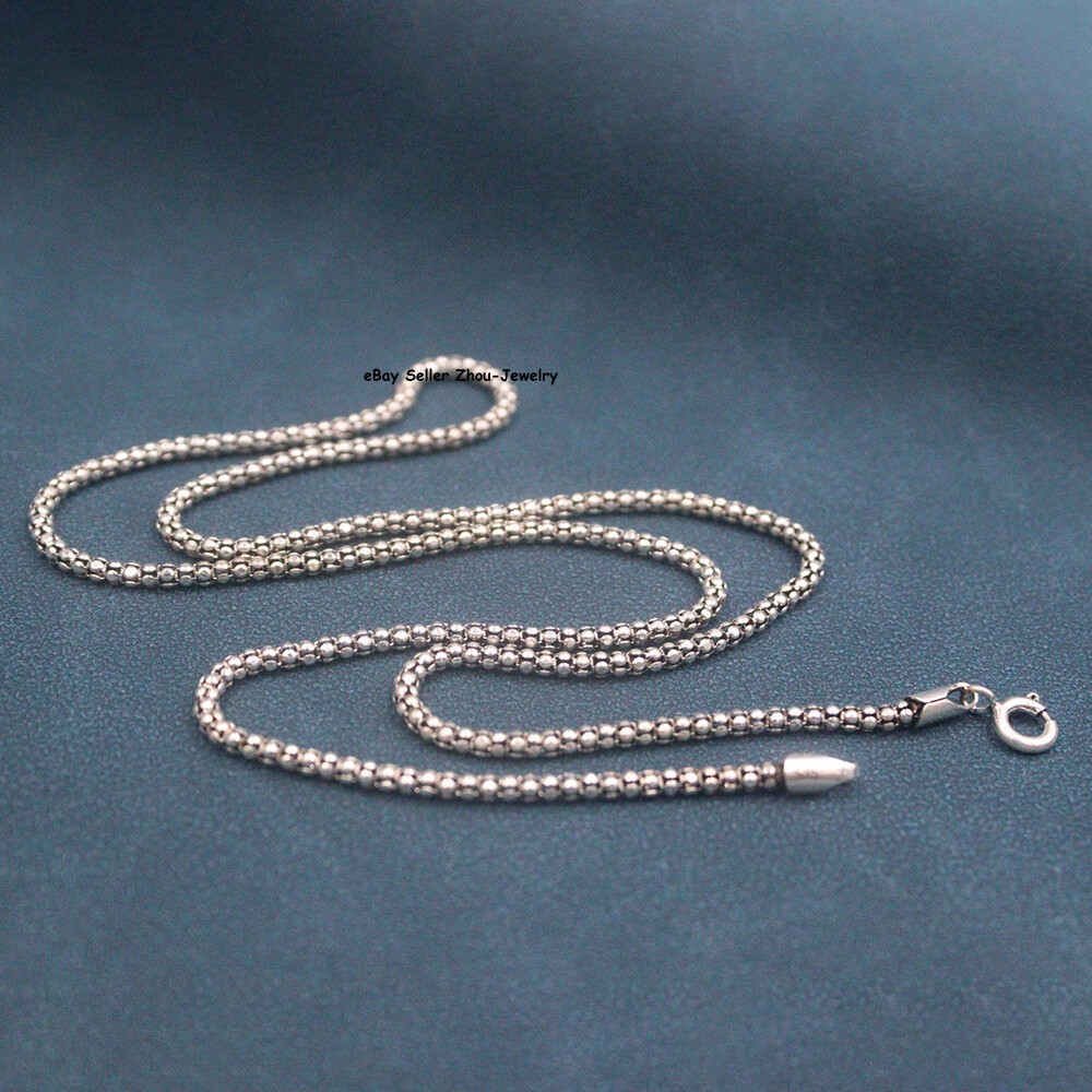 Real S925 Sterling Silver Necklace Unisex 2mm Popcorn Link Chain 5g 19.6inchL