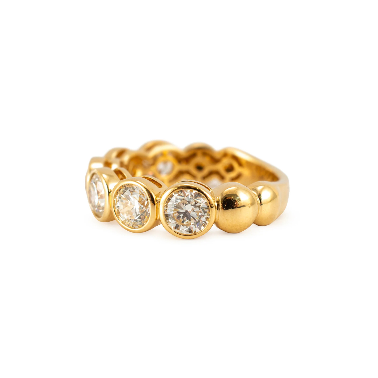 Ladies 18K Yellow Gold 3.05ctw Bezel Set Half Eternity Diamond Band Ring