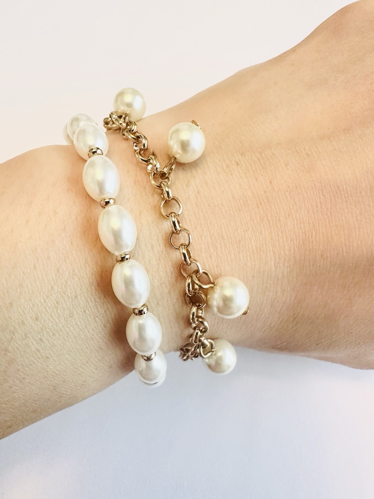 Pearl and Gold Tone Bracelet Set