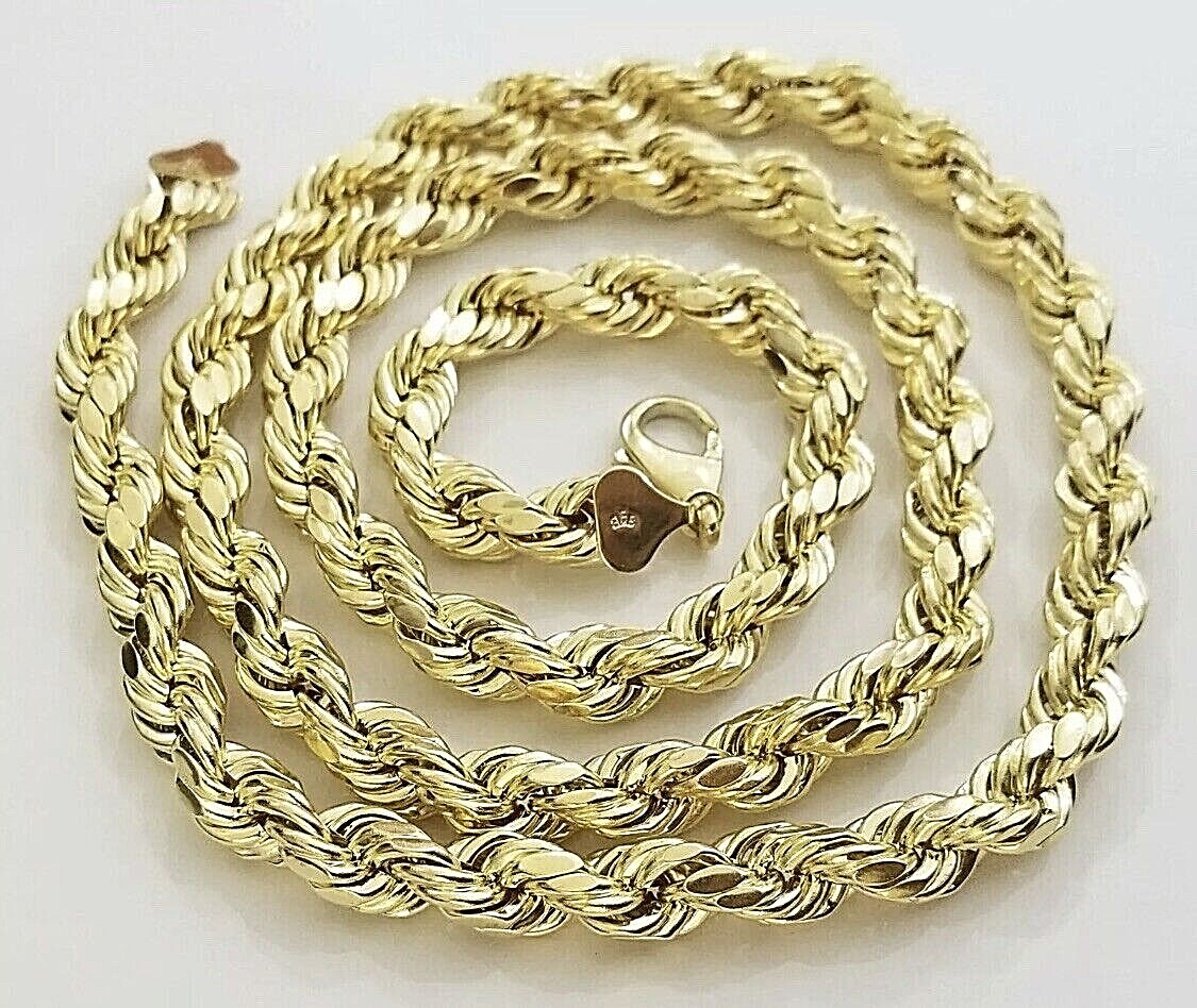 Certified 10K Yellow Gold Rope Chain Necklace 10mm 26” Men’s 10K Diamond Cut