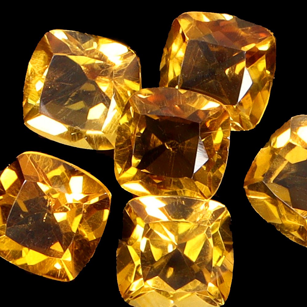 Cushion Cut Natural Unheated Yellow Citrine Brazil 6pcs 5.52ct 6mm Lot Gemstone