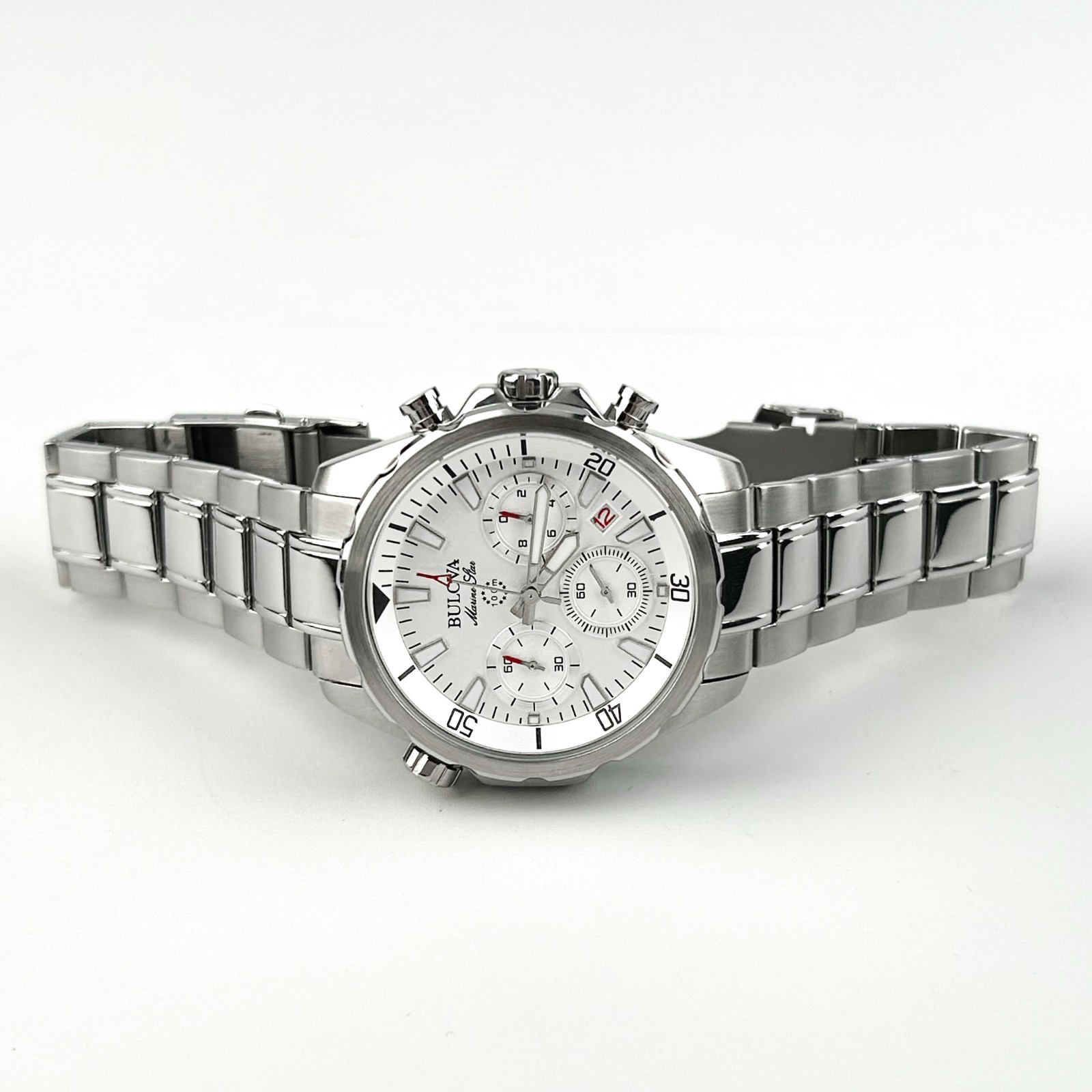 Bulova Marine Star 96B255 Men’s Classic White Dial Chronograph Quartz Watch 43MM