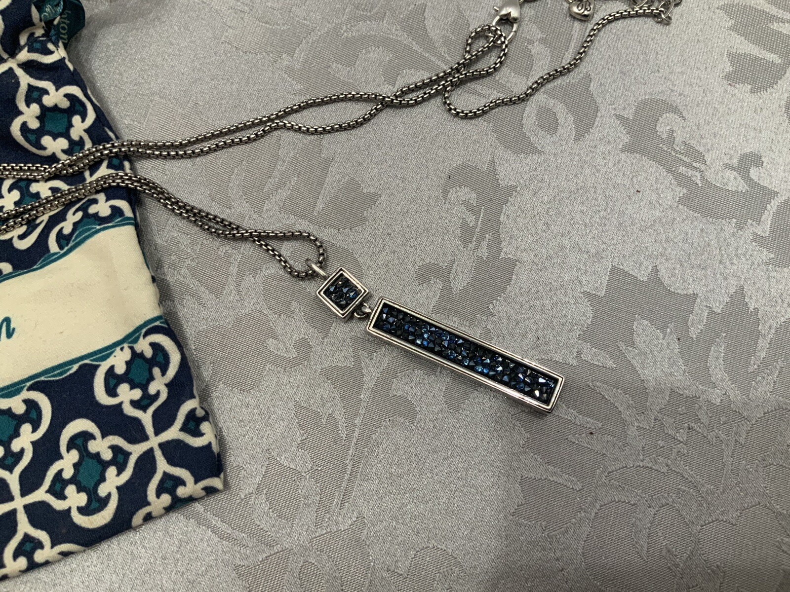 BRIGHTON CRYSTAL ROCKS BLUE DRUSY QUARTZ CRYSAL RECTANGLE CONVERTIBLE NECKLACE