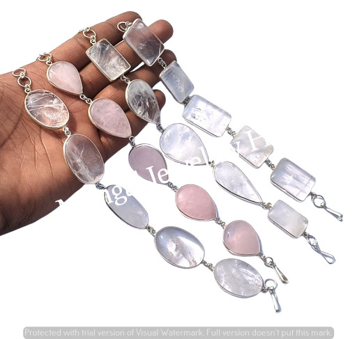 Natural Rose Quartz Gemstone Bracelets Lot 925 Sterling Silver Plated Jewellery