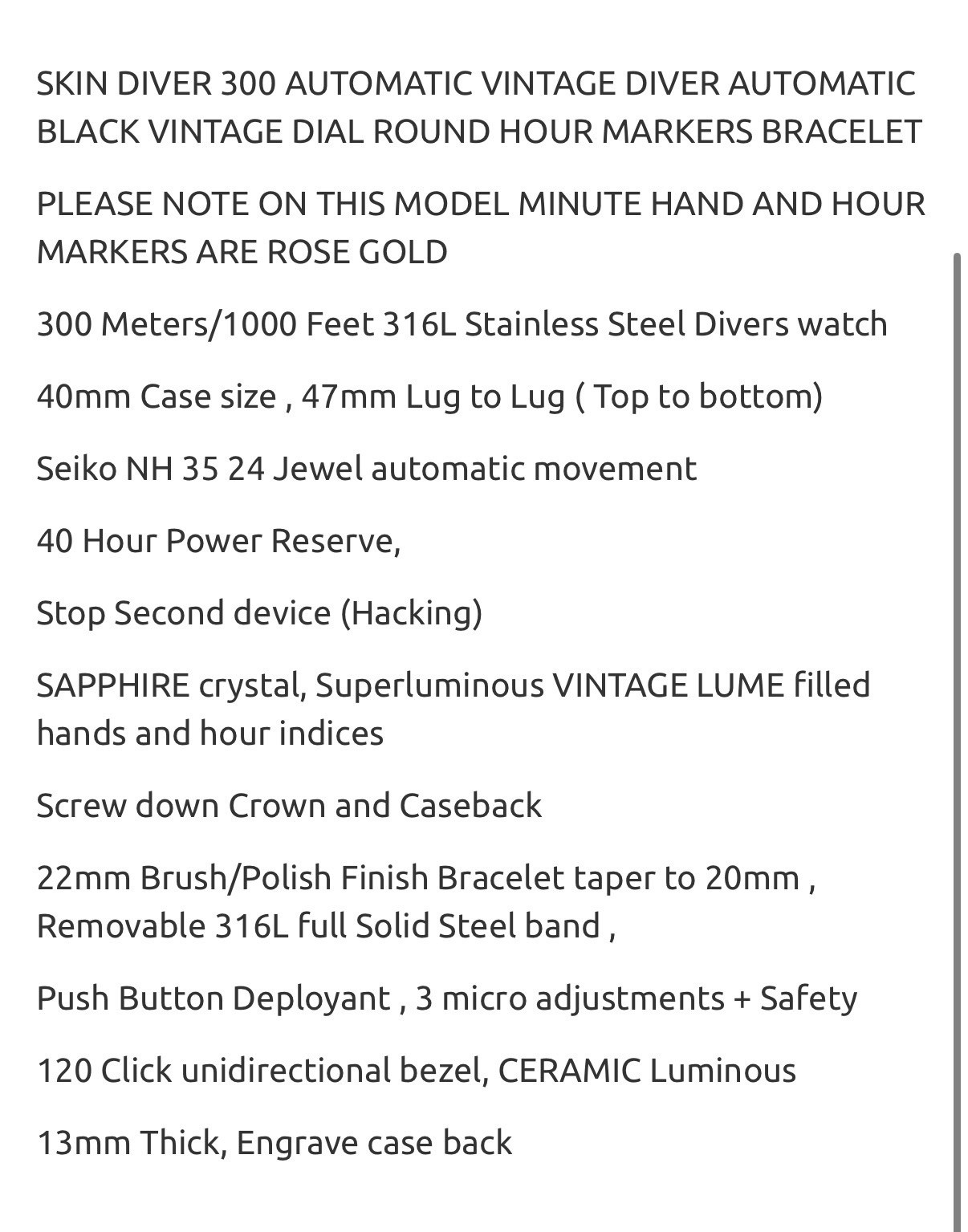 Deep Blue SKIN DIVER 300 40MM AUTO VINTAGE DIVE WATCH-ROUND HOUR MARKERS‼️NEW‼️