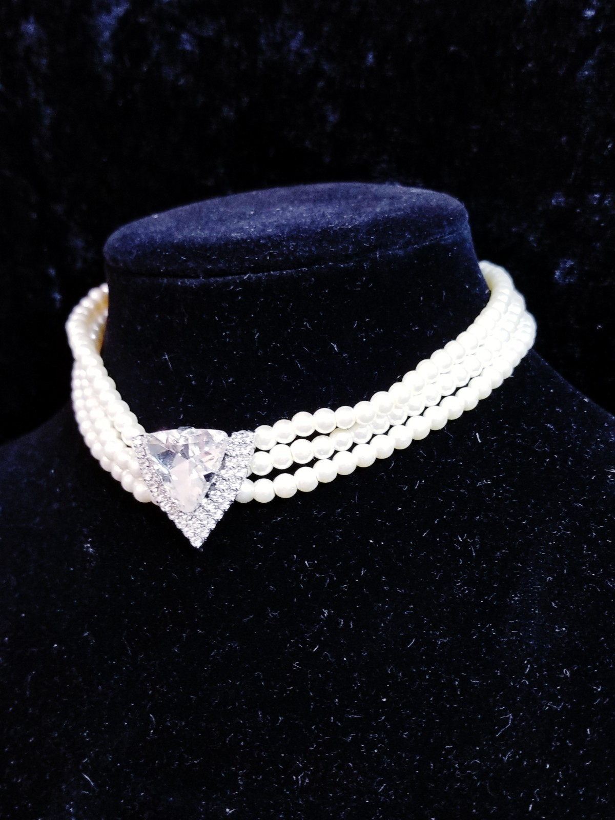 Clear Crystal Choker Rhinestone Created Pearls Necklace Bridal Prom Pageant
