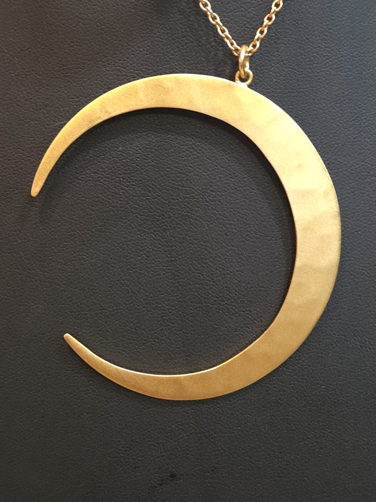 RLM Studio Vintage Hammerd Brass Crescent Moon Pendant Necklace & Earring Set.