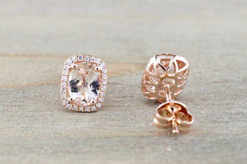 1.7ct Lab-Created Peach Morganite Moissanite Halo Earring 14k Rose Gold Plated