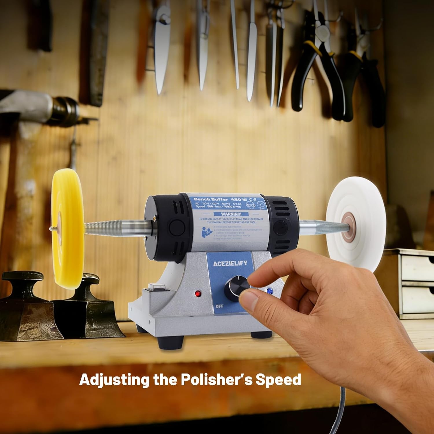 450W Jewelry Polisher, Variable Speed Bench Polishing Machine, Profesional Deskt