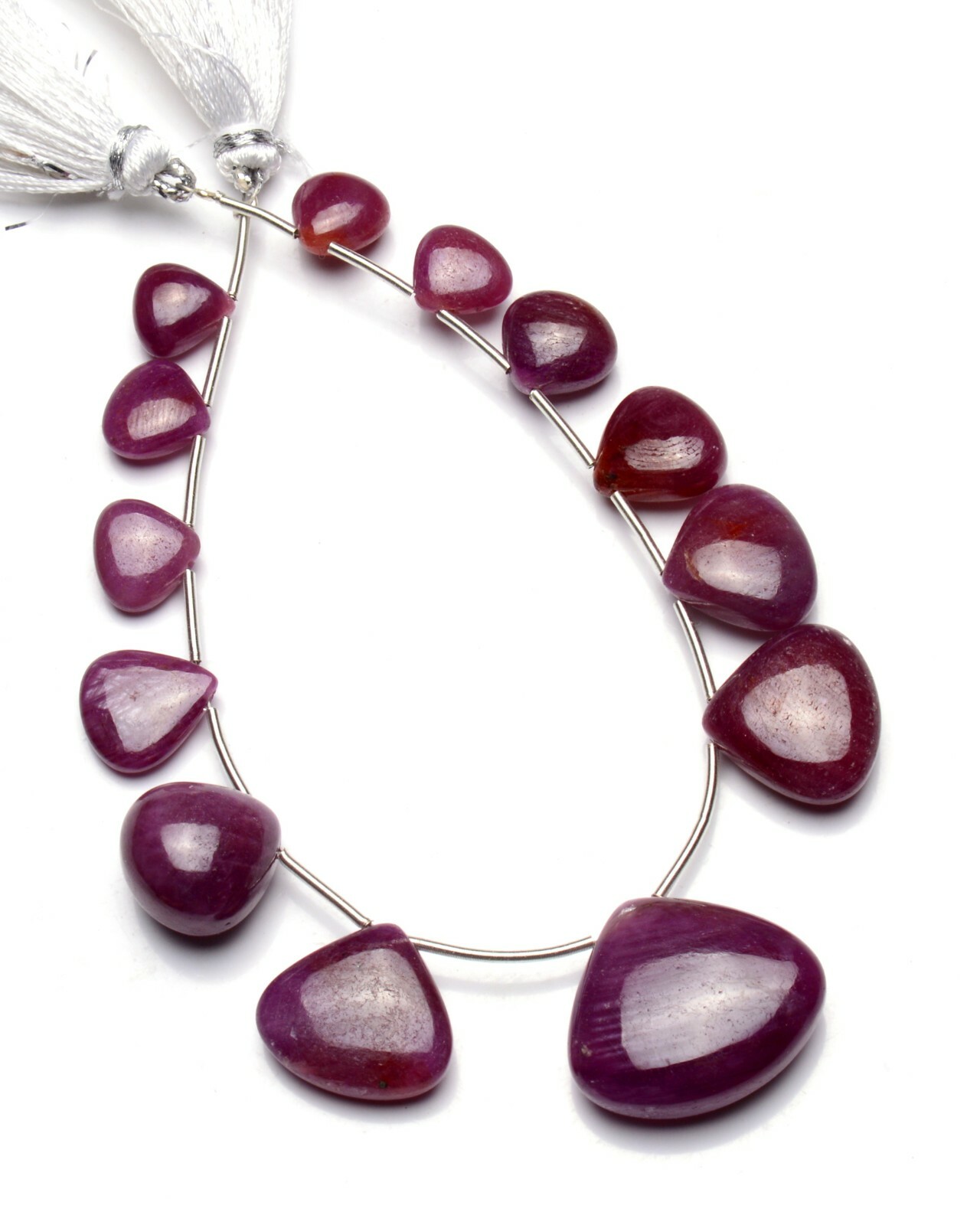 Natural Gem Myanmar Ruby 8 to 21MM Size Smooth Heart Shape Briolette Beads 7.5″