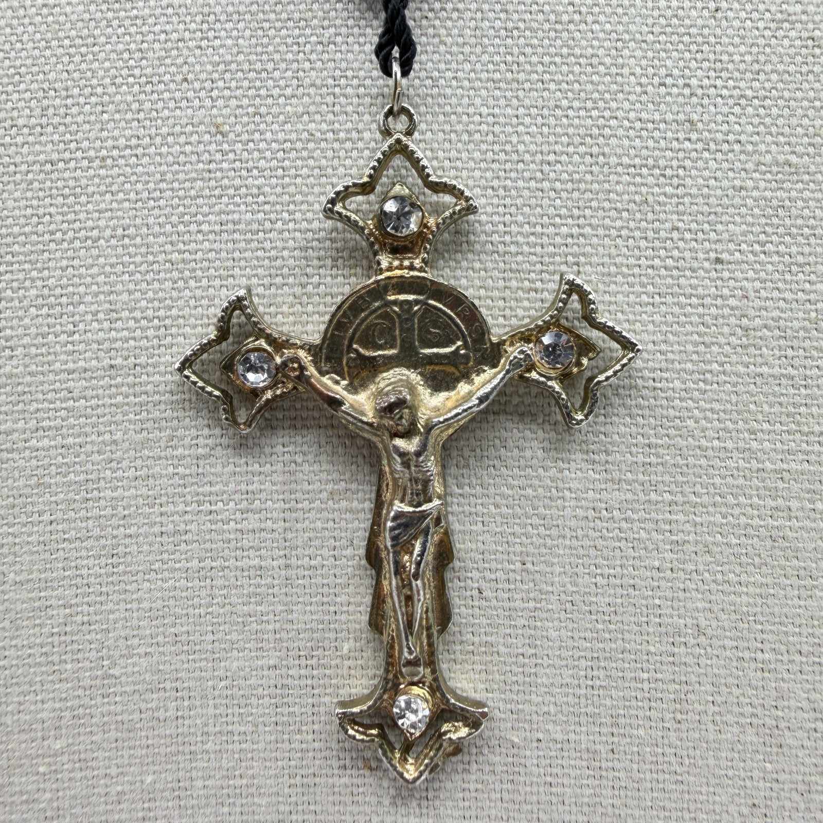 Deep Blue Crystal Beads Rosary Necklace with Rhinestone Crucifix