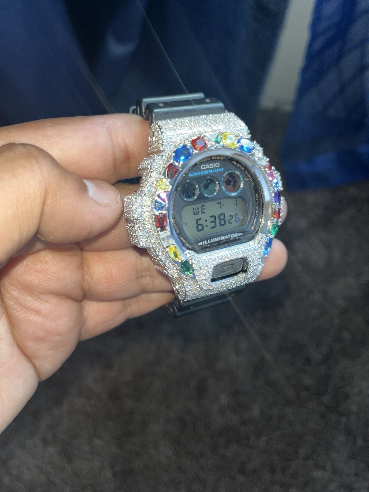 Casio G-SHOCK 6900 Digital Quartz 200m Black Resin Band 925.Silver diamond watch