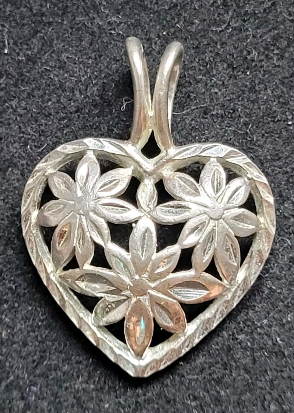 Sterling Silver Flower Poinsettia (?) Heart Charm