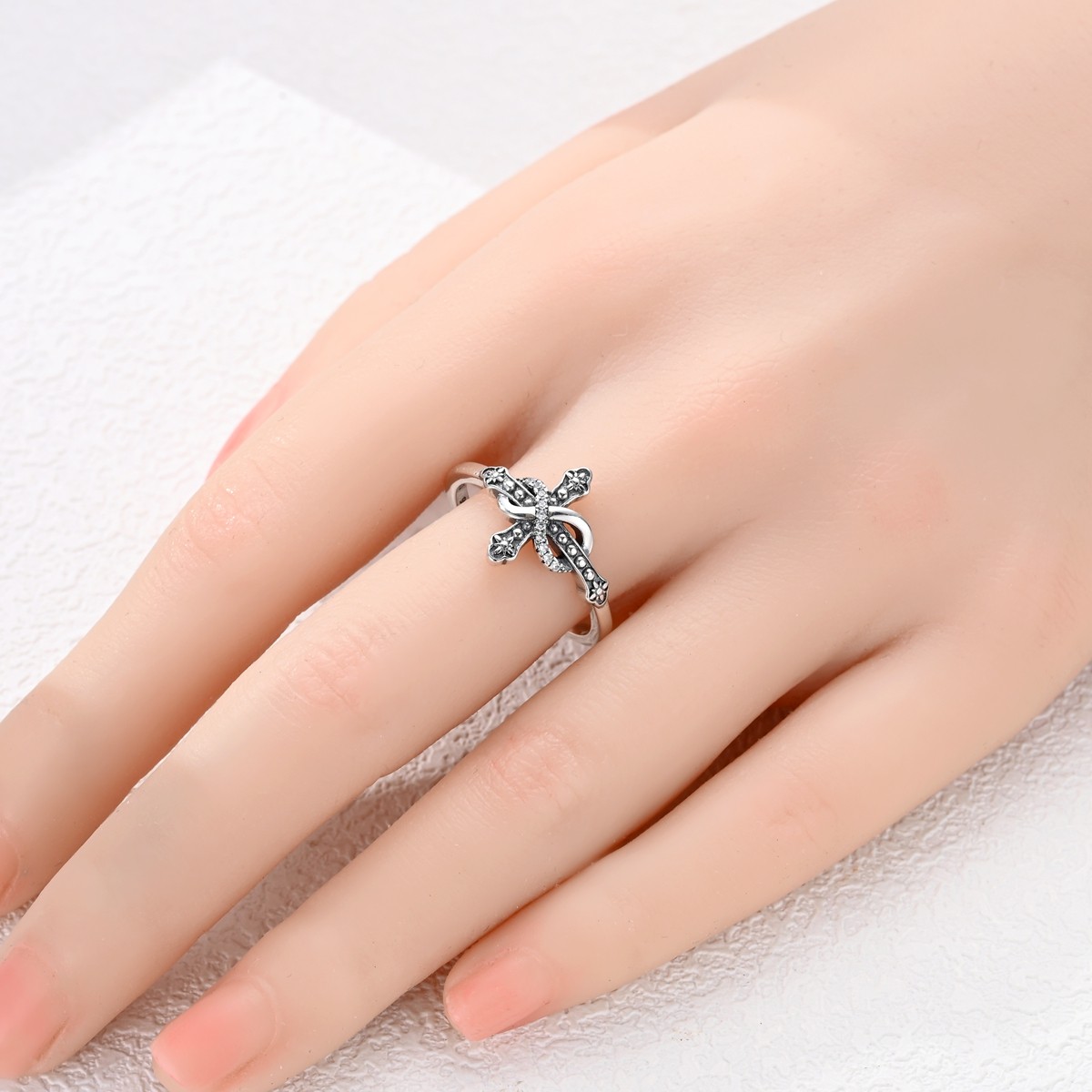 LAZA Original 925 Sterling Silver Finger Ring Infinite Cross for Women Jewelry