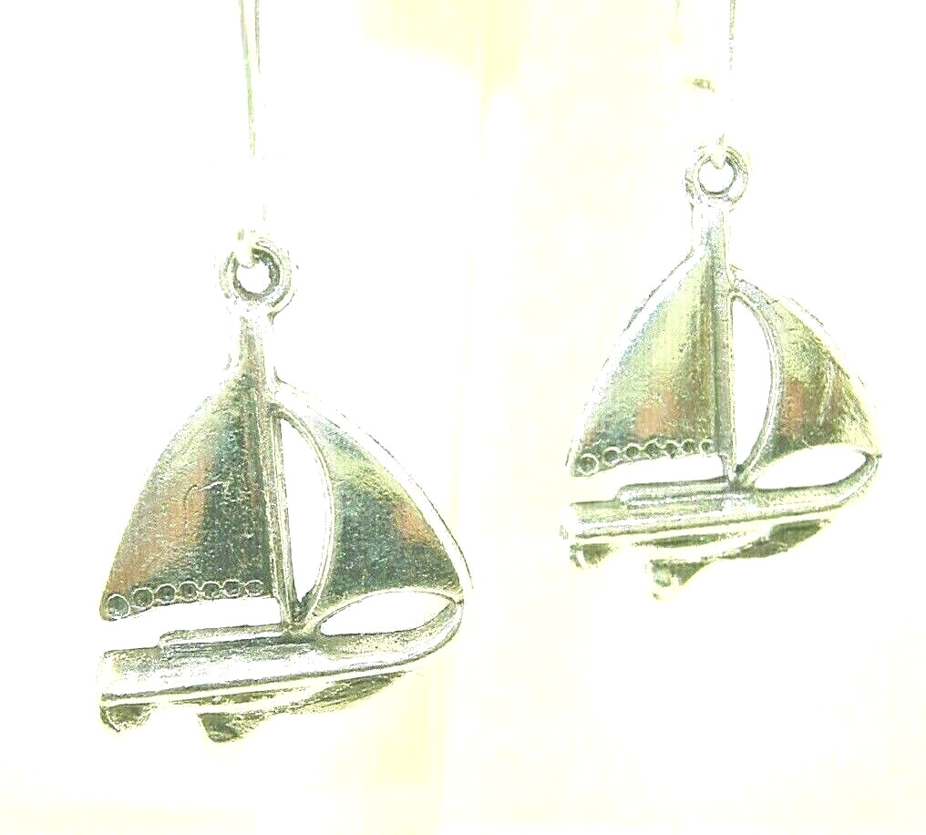 New Beautiful Sailing Boat Nautical Silver-tone Drop Dangle Earrings 1-3/4″ Long