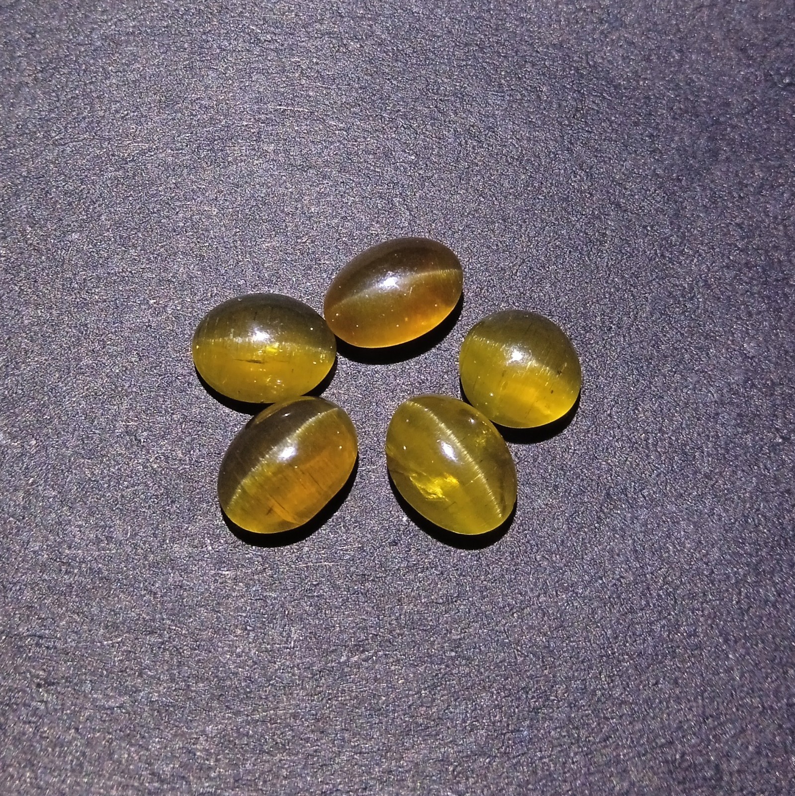 9.2 Ct Apatite Cat’s Eye Cabochon Gemstone 5 Piece Lot: Green Brown Oval/Round