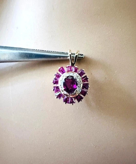 1.50 Ct Estate 14K Yellow Gold Lab Created Ruby & Diamond Halo Pendant