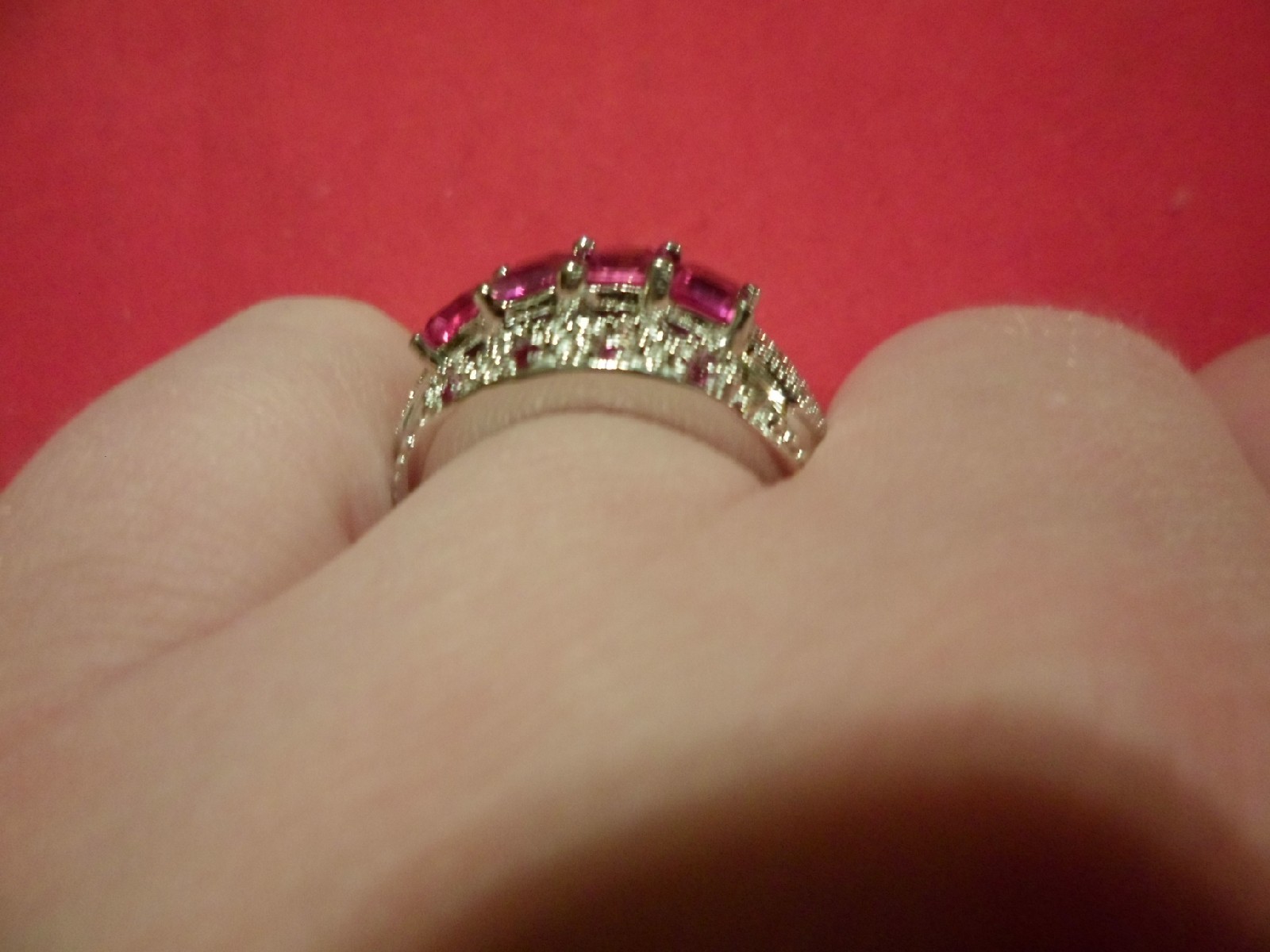 Lab Created Square Cut Ruby Ring in Platinum Overlay-Size 7-1.90 Carats