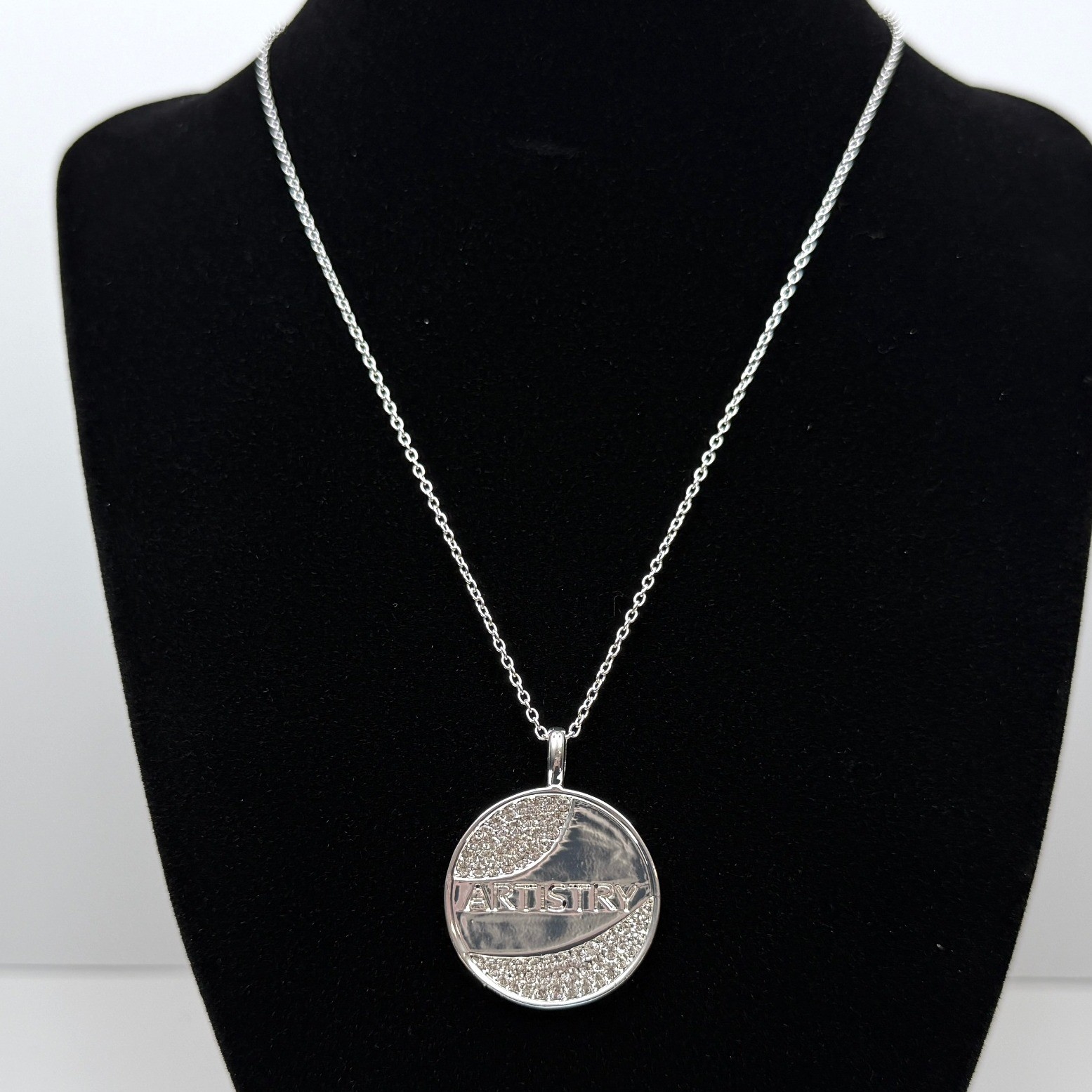 Artistry 925 Sterling Silver Pendant Necklace Pave Rhinestone Jewelry 9.5 in L