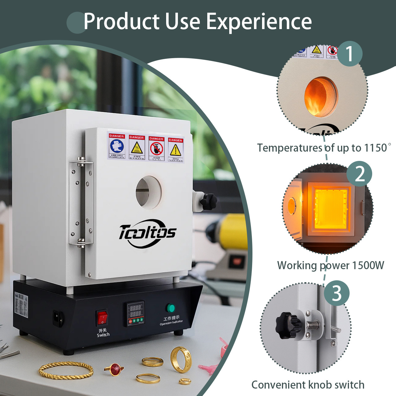 TOOLTOS Dual-Layer Burnout Furnace for Jewelry Casting with Observation Window