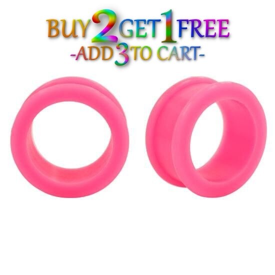 Pair 12g-50mm PINK SILICONE FLAT FLARE TUNNELS Double Gauges Thin Flesh 1012
