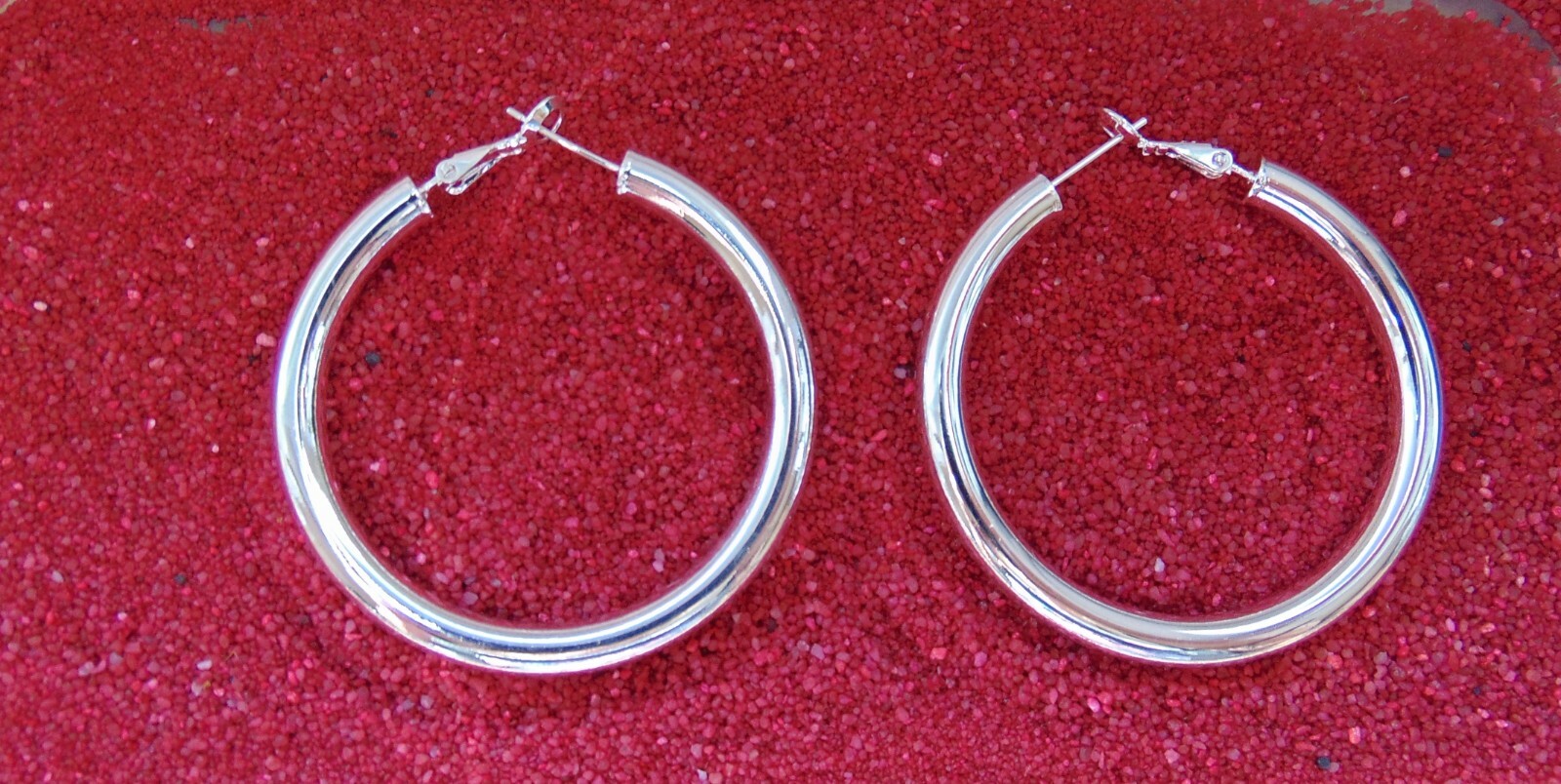 925 Silver XXL Hoop Earrings 50mm 5mm Large Round Dangle Mirror Hinged Clasp