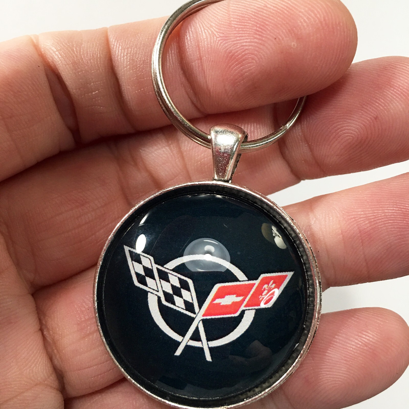 Chevrolet Corvette Racing Flags Logo Emblem Keychain