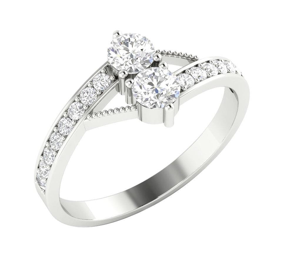 Lab Grown Forever Us Two Stone Diamond Solitaire Ring VS F 0.80Ct 14K White Gold