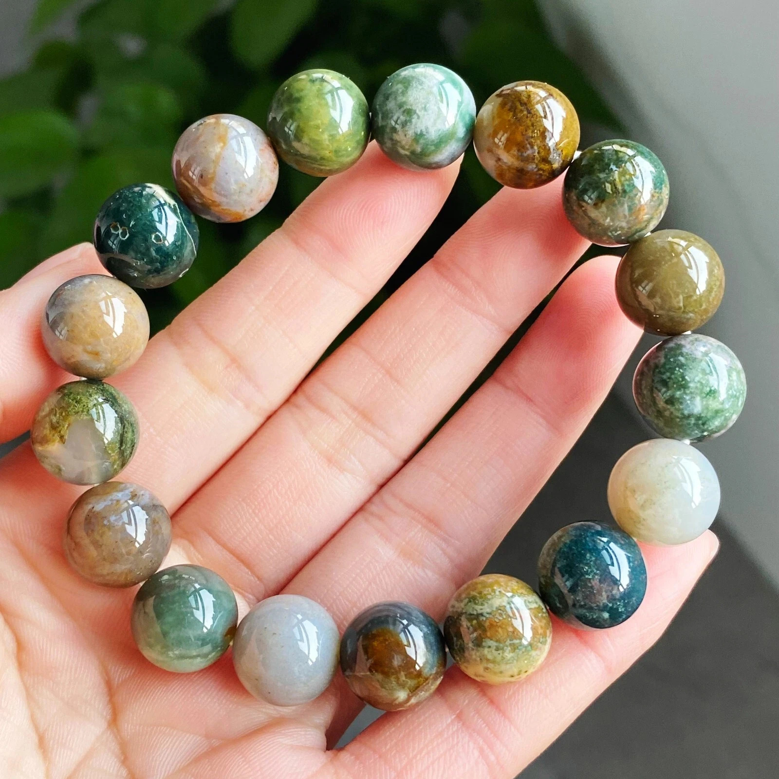 12.3mm Natural Color Ocean Jasper Jade Agate Quartz Crystal Beads Bracelet C1672