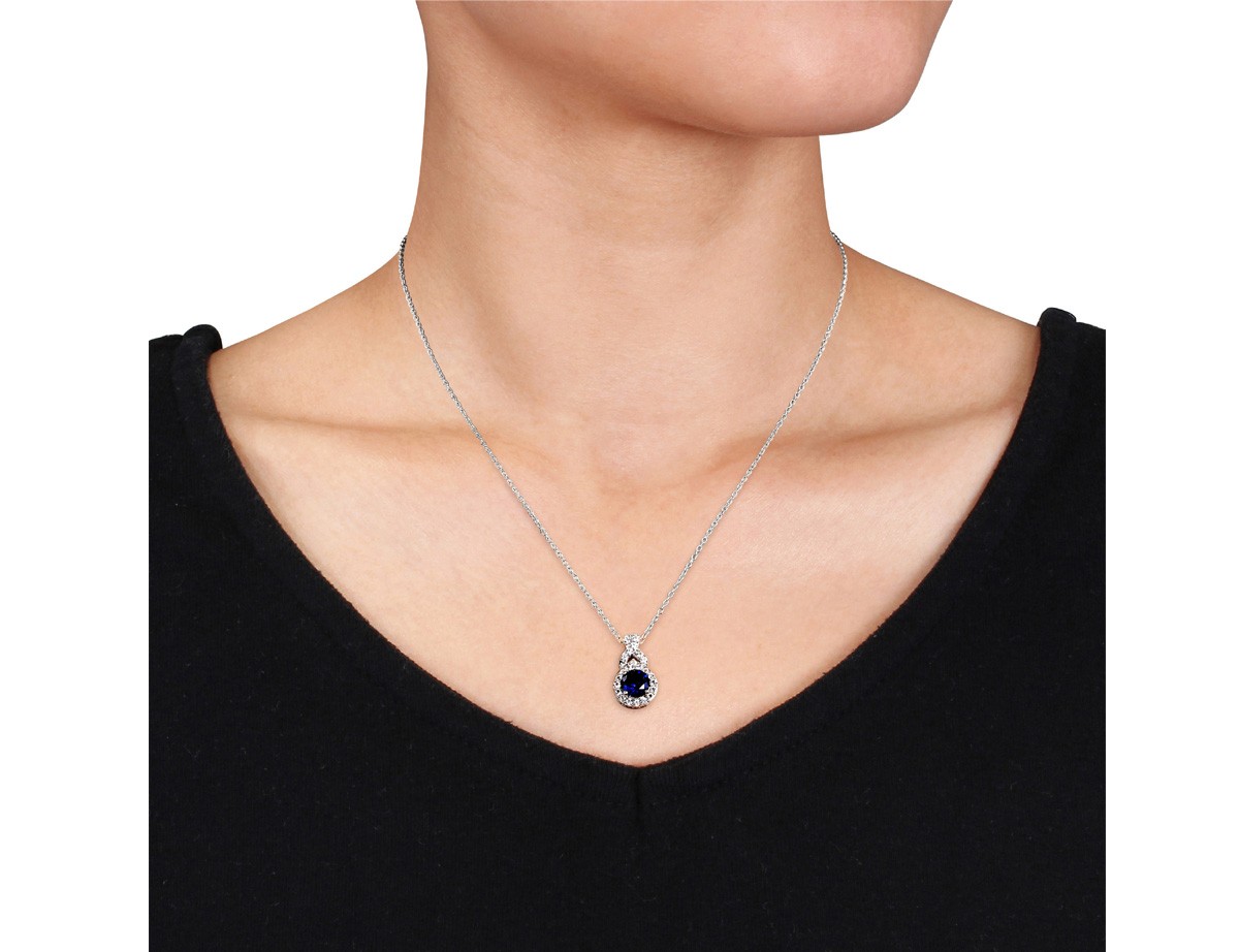 1.71 Carat (ctw) Lab-Created Blue & White Sapphire Pendant Sterling Silver