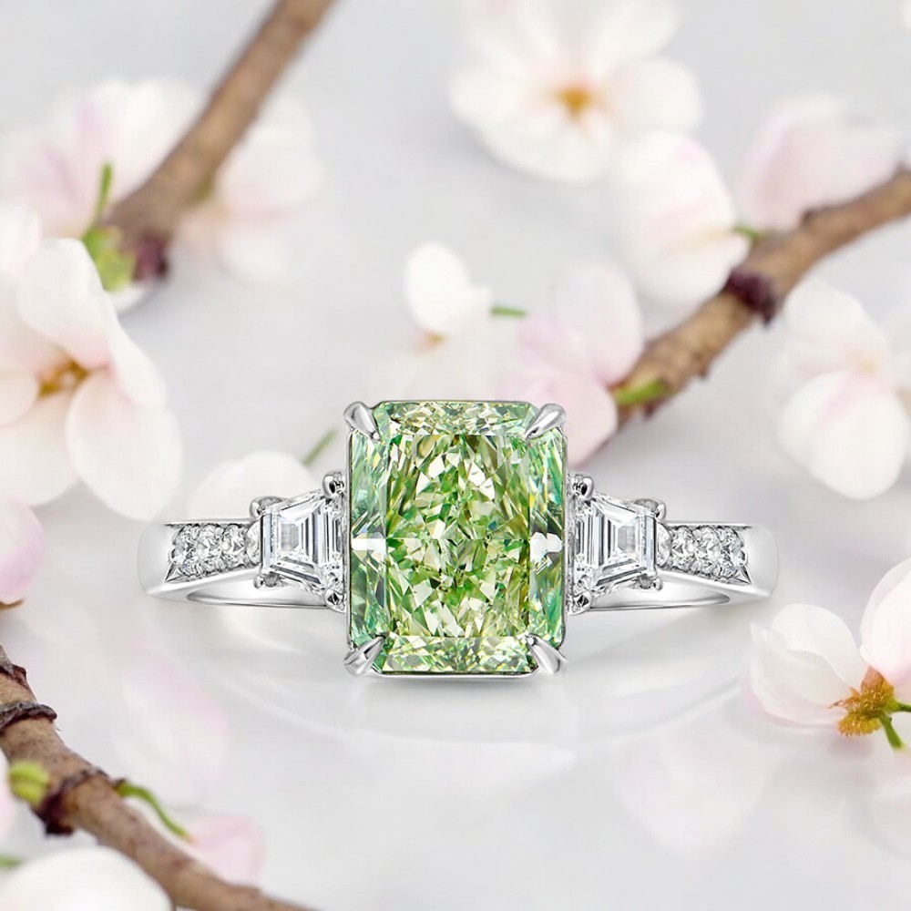950 Platinum Ring IGI Fancy Intense Green Radiant 1.55 Carat Lab Grown Diamond