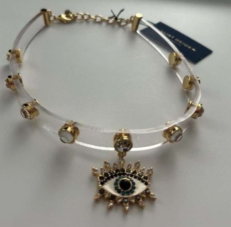 KURT GEIGER LONDON Clear Jelly Crystal Pavé Evil Eye Choker Necklace NWT