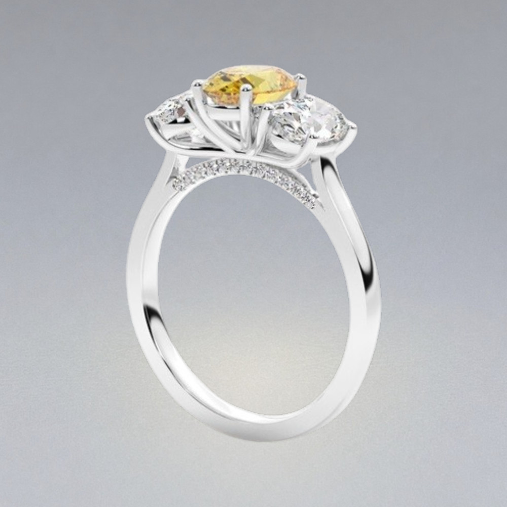 2.90 CT Oval Cut 14K White Gold Diamond Ring Fancy Vivid Yellow IGI Lab Created