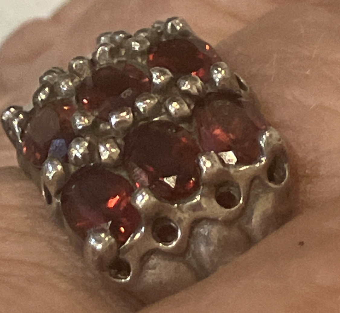 VINTAGE STERLING SILVER HESSONITE GARNET RING SIGNED NF OVAL STONES Size 8.5