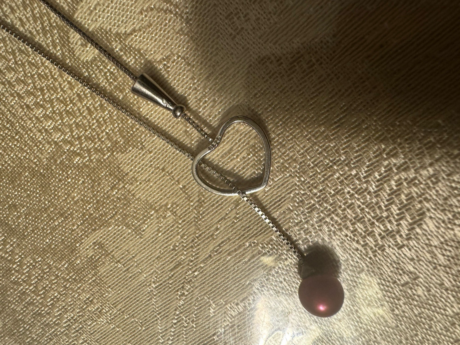 925 Sterling Silver Heart Lariat Necklace Pearl Pendant Drop Y-Shape 2.9g