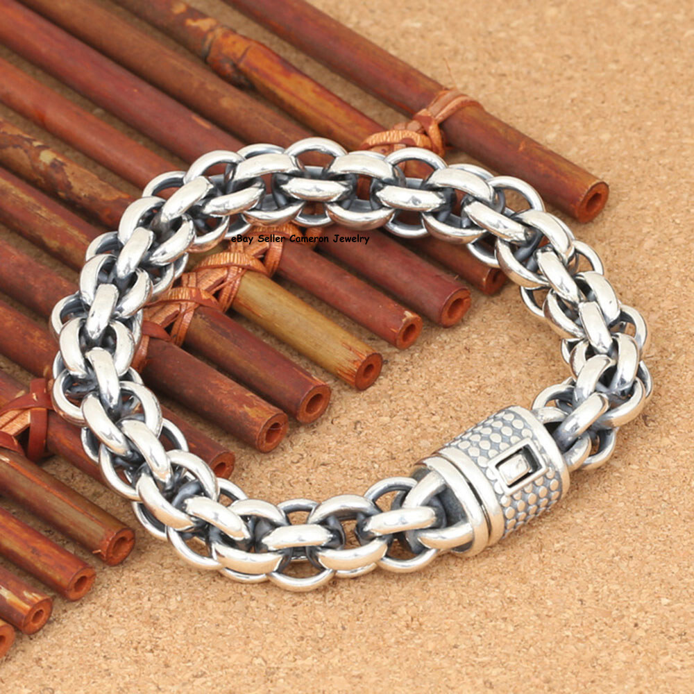 Real S925 Sterling Silver Bracelet 14mm Multi Circle Link Chain 57-58g 8.67inch