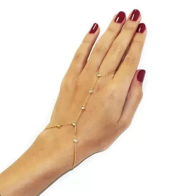 Women’s Hand Chain Bracelet 14K Yellow Gold Finish 2Ct Round Lab-Created Diamond