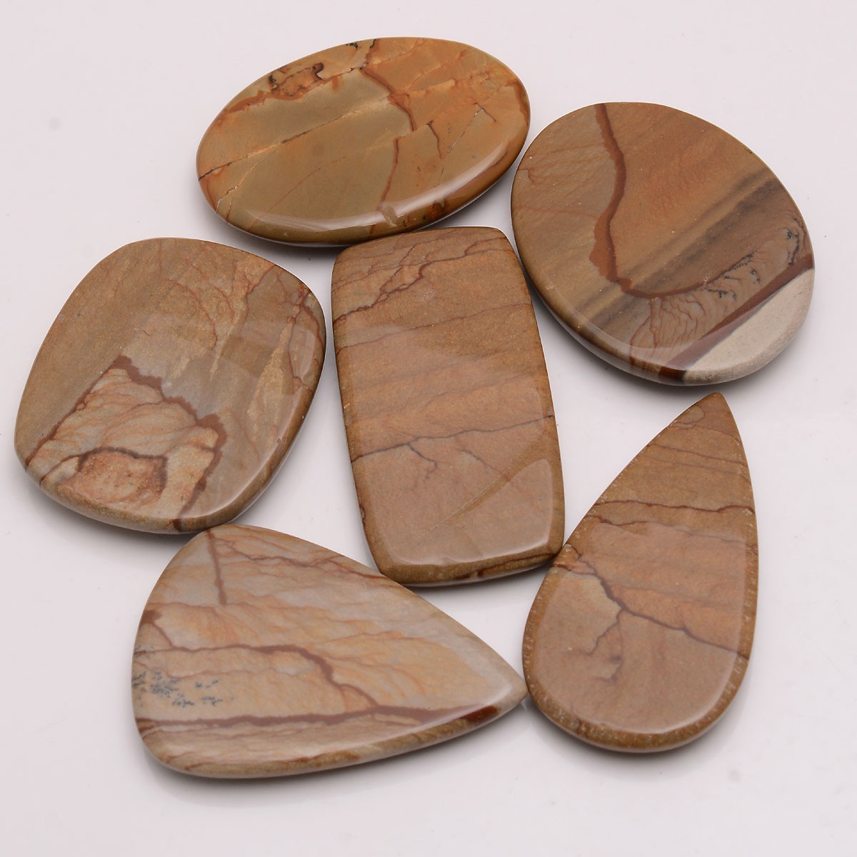6 Pcs Natural Picture Jasper Designer 32mm-40mm Cabochon Untreated Gemstones Lot