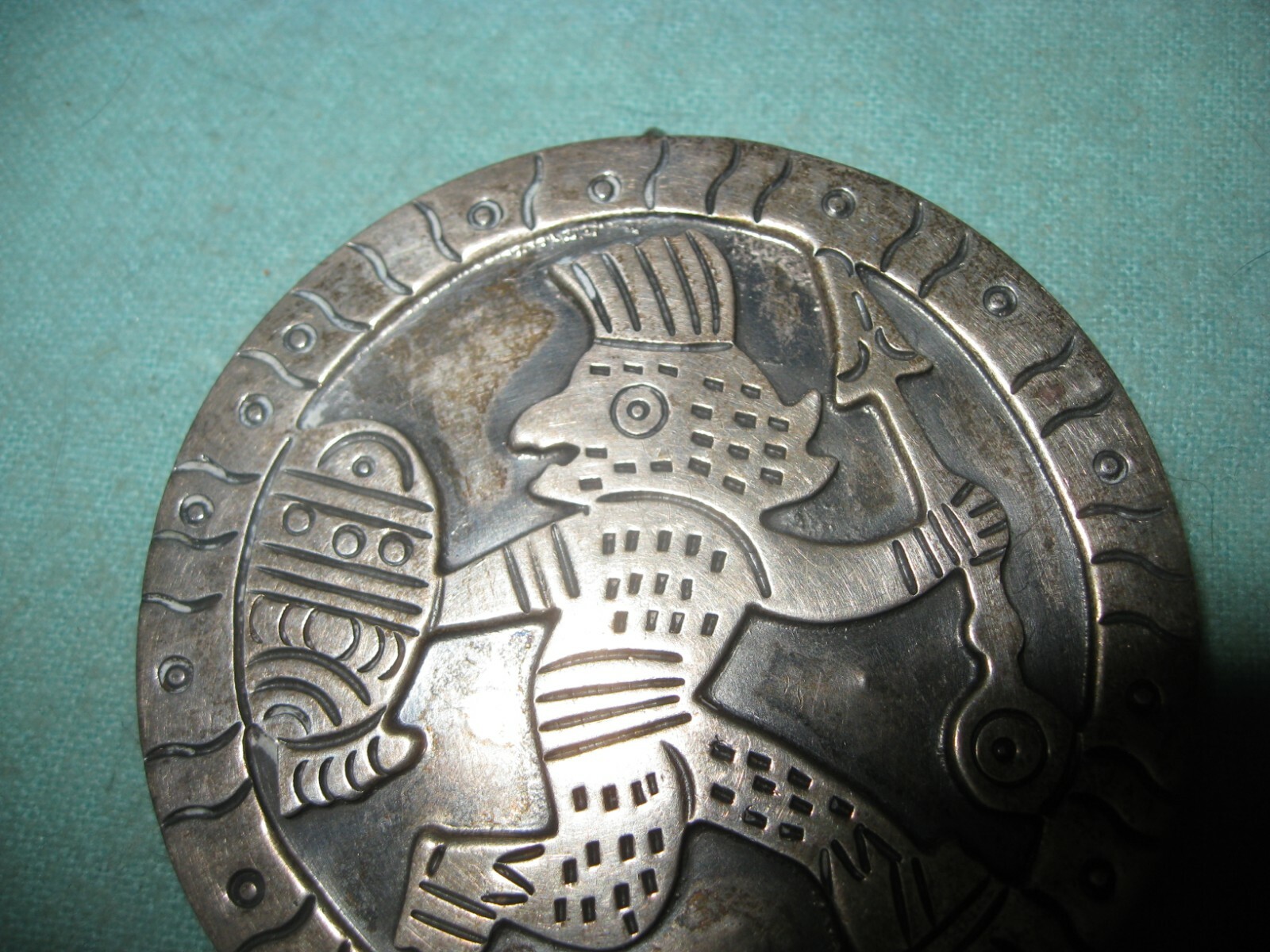 Large Aztec Eagle Warrior With Spear & Shield Pendant With Dangles