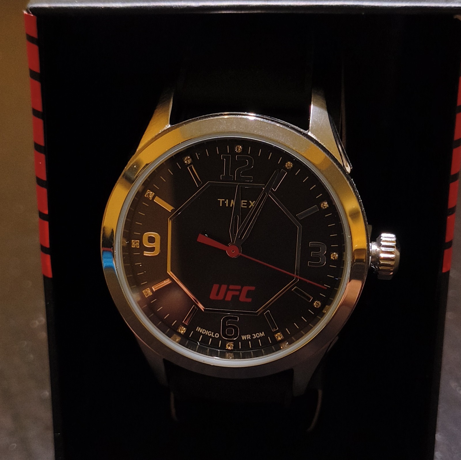 Timex UFC Men’s 45mm Analog Quartz Watch Indiglo Black Silicone Strap WR30m