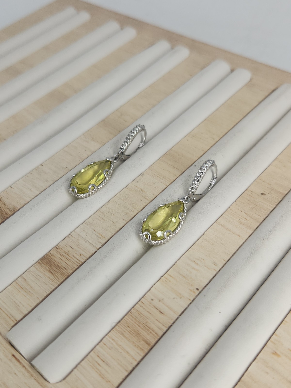 Anthony Nak Atelier 925 Sterling Silver Lemon Quartz Leverback Earrings 35mm